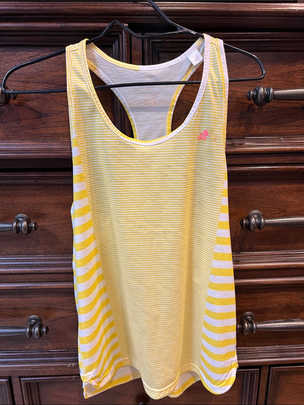 Yellow adidas Striped Racerback Tank with Pink Logo